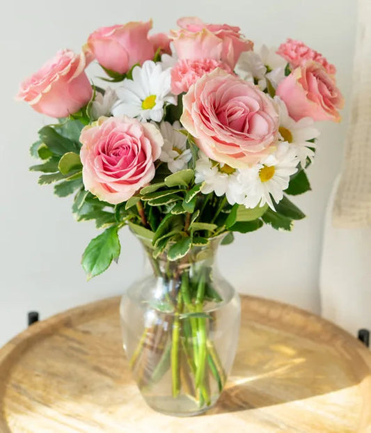 White Daisy And Pink Rose Bouquet