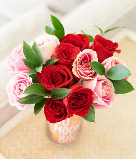 One Dozen Red and Pink Roses