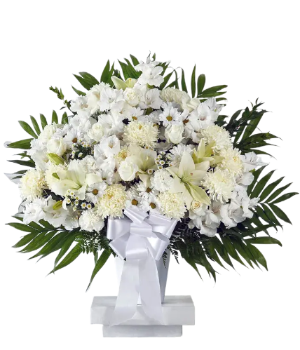 White Comforting Standing Basket For Sympathy