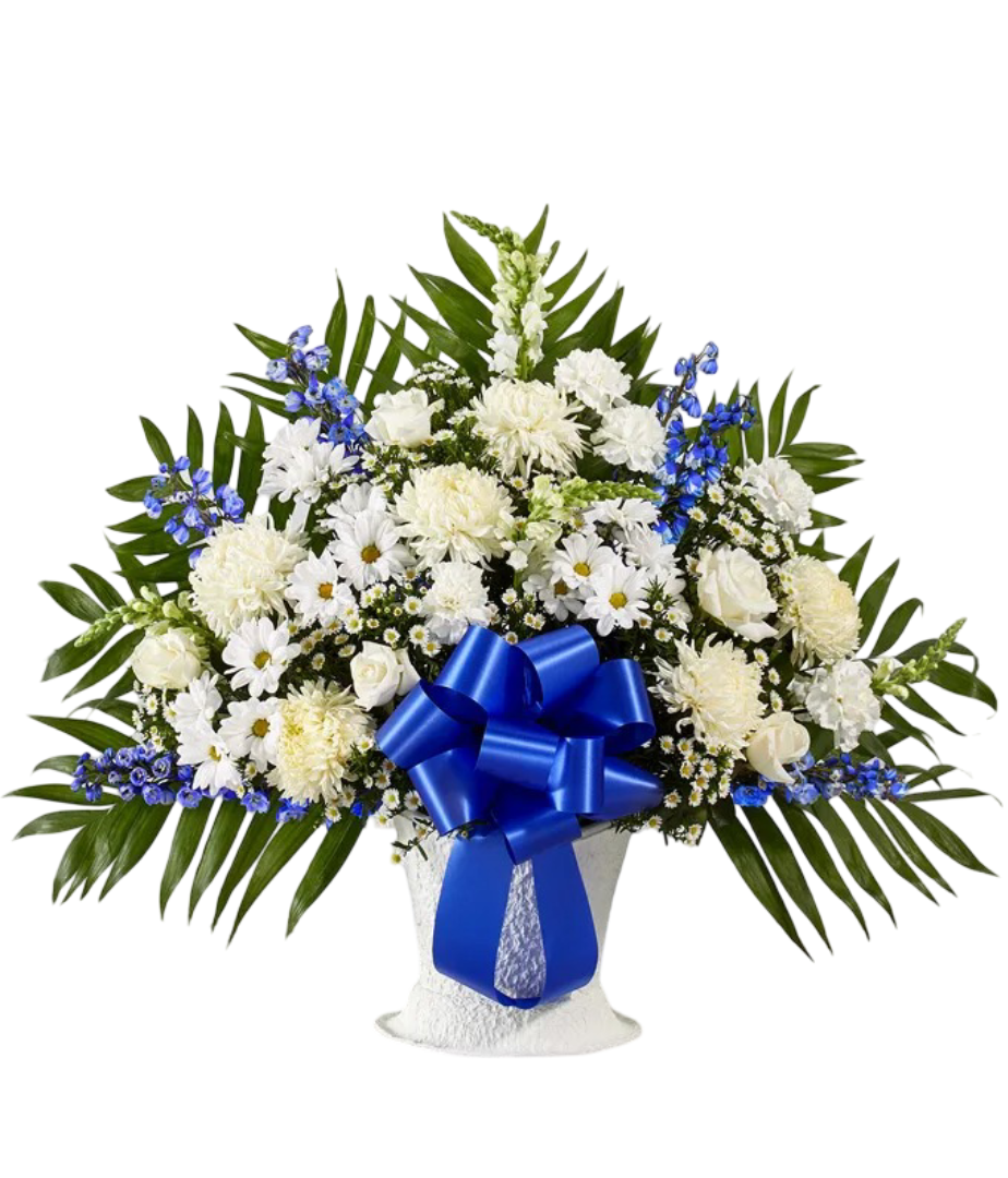 Blue & White Heartfelt Sympathy Floor Basket