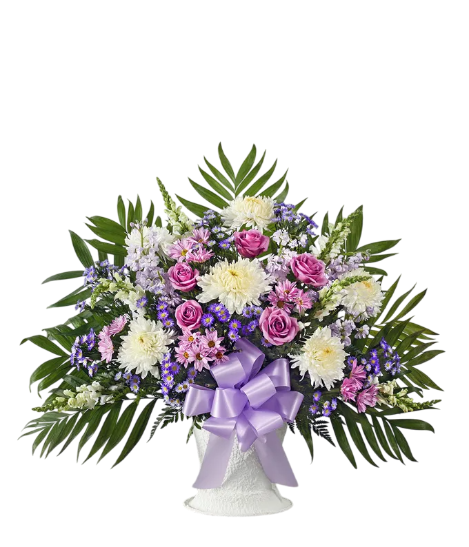 lavender and white sympathy floor basket