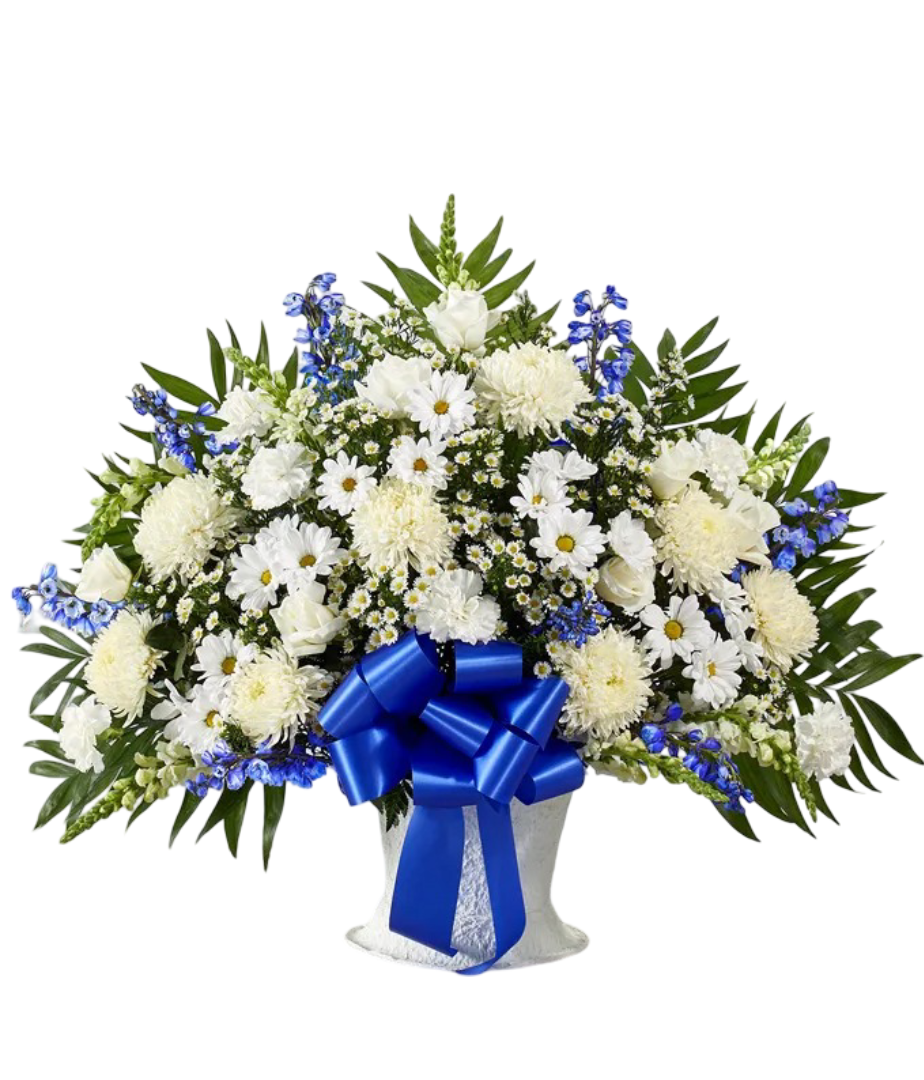 Blue & White Heartfelt Sympathy Floor Basket