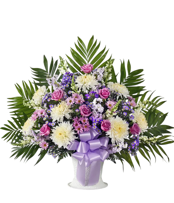lavender and white sympathy floor basket