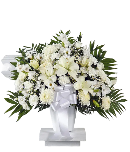 White Comforting Standing Basket For Sympathy 