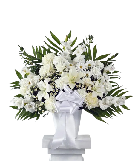 White Comforting Standing Basket For Sympathy 