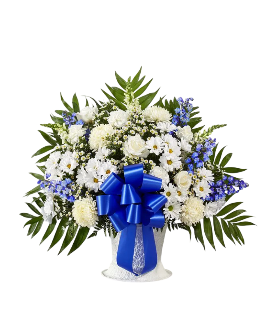 Blue & White Heartfelt Sympathy Floor Basket 