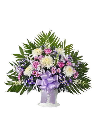 lavender and white sympathy floor basket 